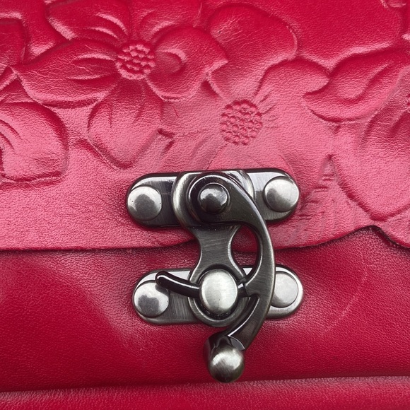 NWT Patricia Nash Charonne Satchel Bag Tooled Granita Red Leather Handbag Purse - Picture 8 of 11